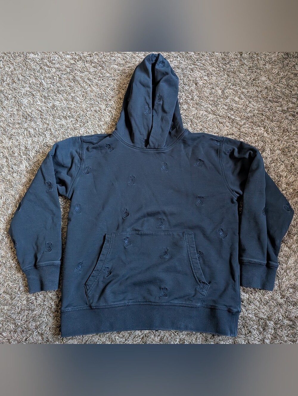 Psycho Bunny Cotton Navy Logo AOP Pullover Kids Hoodie 14-16 L